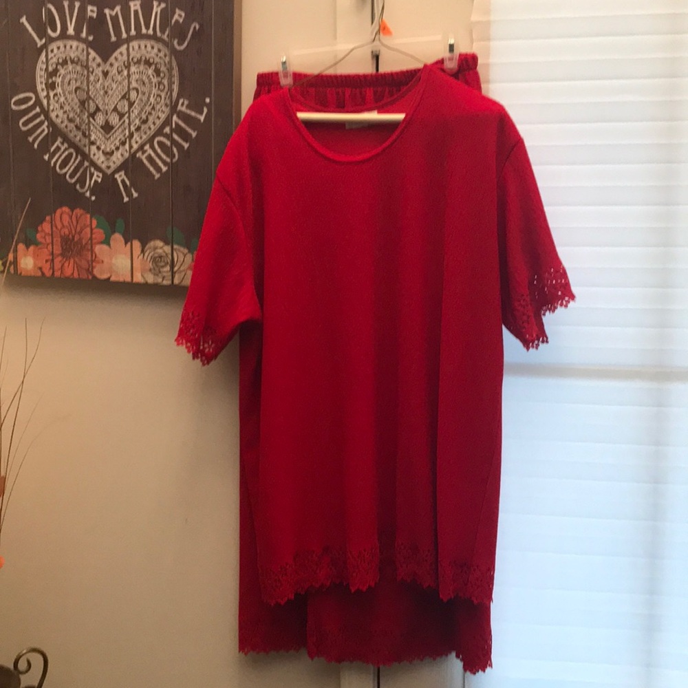 Red 2 piece skirt and top